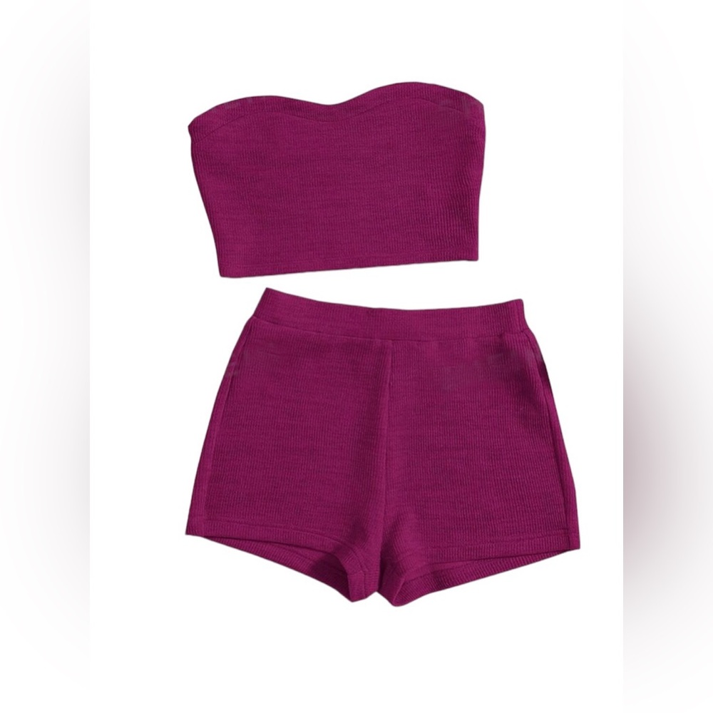 Ribbed Knit Tube Top & Biker Shorts